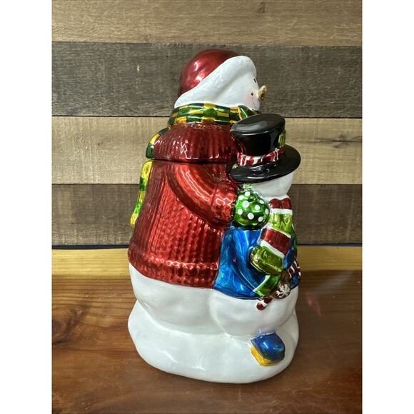 David's Cookies Snowman Family Metallic Ceramic Cookie Jar - Picture 2 of 7